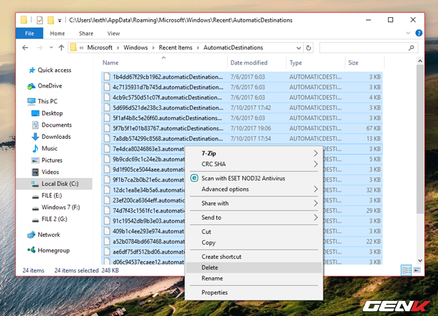  Tại đây, bạn sẽ thấy một danh sách các dữ liệu đệm của File Explorer. Lúc này, hãy tiến hành xóa tất cả các dữ liệu này. 