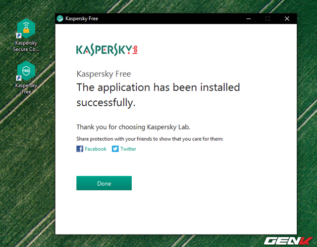  Hoàn tất việc cài đặt, biểu tượng của Kaspersky Free sẽ xuất hiện ở màn hình desktop. 