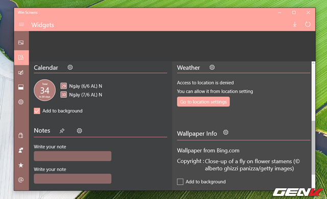 Tab Widget sẽ cung cấp cho người dùng một số các widget nội dung tùy biến theo ý cá nhân. Khi đã thiết lập xong widget bạn muốn thêm, hãy đánh dấu check vào ô lựa chọn tương ứng bên dưới để thêm vào màn hình khóa. 