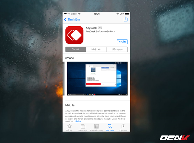  Do chủ đề bài viết ở đây chúng ta sẽ dùng smartphone để kết nối và điều khiển máy tính nên bạn hãy truy cập vào App Store trên smartphone, tìm và tải về ứng dụng AnyDesk được cung cấp hoàn toàn miễn phí để sử dụng. 