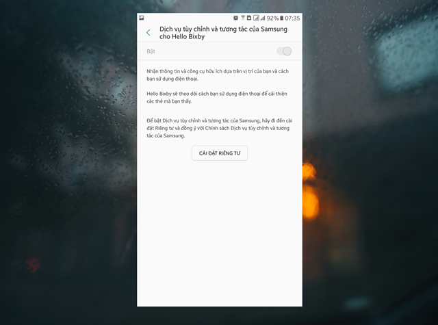  Thiết lập cho phép Hello Bixby cho phép trợ lí ảo này theo dõi việc sử dụng thiết bị của bạn để cung cấp các thẻ nội dung phù hợp. Ở đây nó sẽ tự động được kích hoạt. 