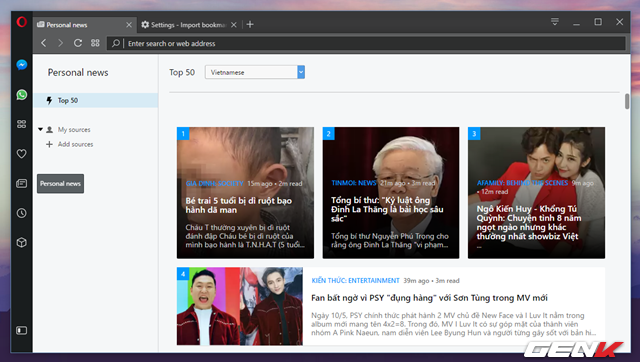  Tính năng duyệt tin tức của Opera 45. 