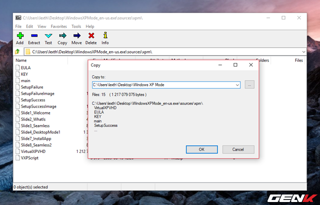  Đây là những dữ liệu mà chúng ta cần. Lúc này, hãy tiếp tục nhấp vào nút chức năng “Extract” ở trên, tạo một thư mục mới với tên gọi là “Windows XP Mode” và xả nén tất cả dữ liệu vào đó. 