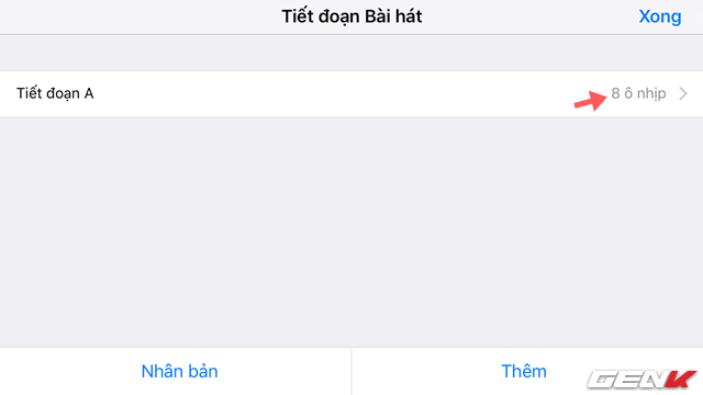  Giao diện “Tiết đoạn Bài hát” hiện ra, bạn hãy nhấp vào dòng “Tiết đoạn A” bên dưới. 