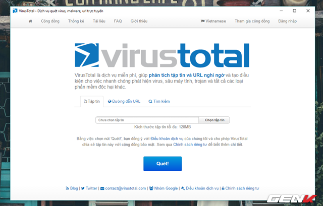  Giao diện chính của Virus Total. 