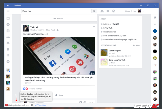  Khi quay lại Facebook, ứng dụng sẽ tự động thu nhỏ tab trình duyệt nội dung vào bên dưới để bạn có thể xem lại nếu muốn. 