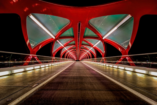  Một tác phẩm nữa của KTS Santiago Calatrava, đó là cây cầu Peace ở Calgary. 