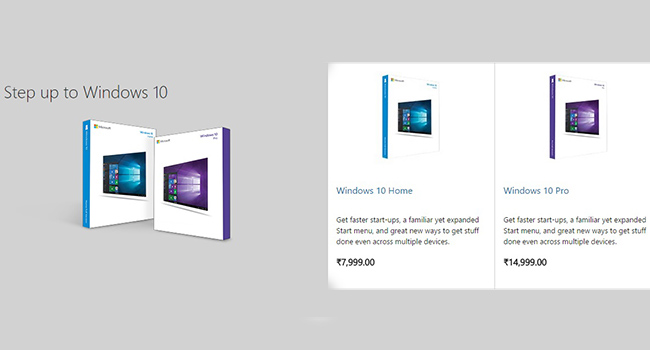  Các mức giá nâng cấp lên Windows 10 tại Ấn Độ. 