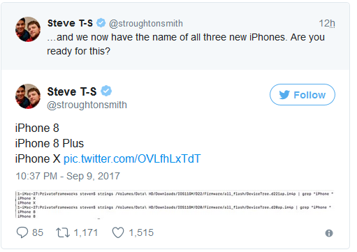 Tweet về tên gọi các thiết bị iPhone sắp ra mắt. 