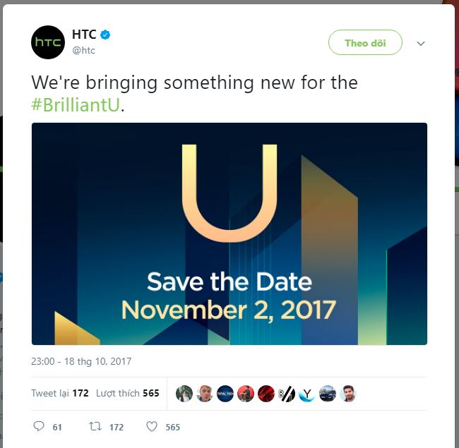 HTC chính thức xác nhận sẽ ra mắt smartphone mới vào ngày 2/11, có thể là U11 Plus - Ảnh 1.