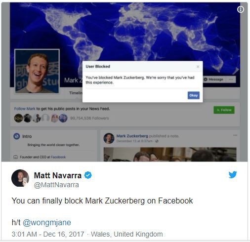  Cuối cùng thì bạn cũng đã có thể chặn Mark Zuckerberg trên Facebook. 