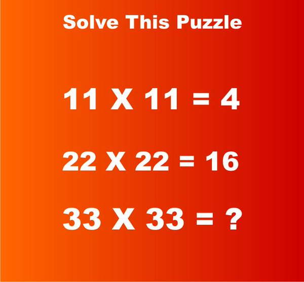  Nếu 11 x 11 = 4 và 22 x 22 = 16, vậy 33 x 33 = bao nhiêu? 