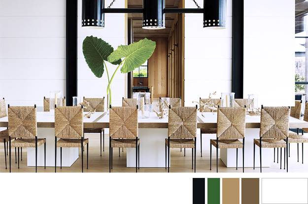 
Một phòng ăn nhẹ nhàng với tone màu trắng kem làm chủ đạo, ghế và sàn gỗ màu be dịu cùng màu xanh nhấn nhá của cây xanh.

 
