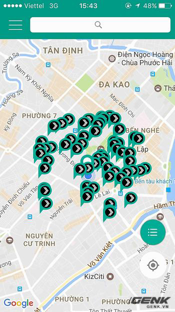  Sau khi xác định được vị trí của người dùng, ứng dụng sẽ cung cấp trên 50 địa điểm mà bạn có thể đỗ xe được trong bán kính 2km gần nhất. 