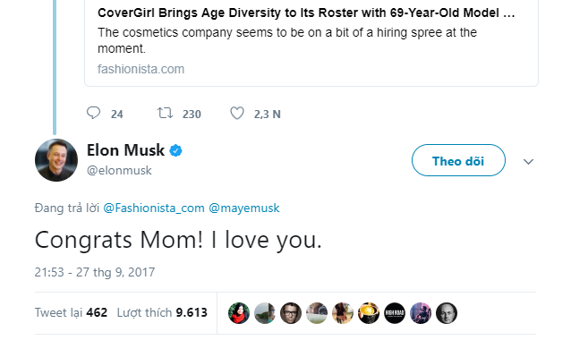 Dòng tweet của tỷ phú Elon Musk