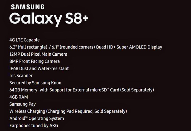  Thông số kỹ thuật của Galaxy S8 Plus bị tiết lộ. 