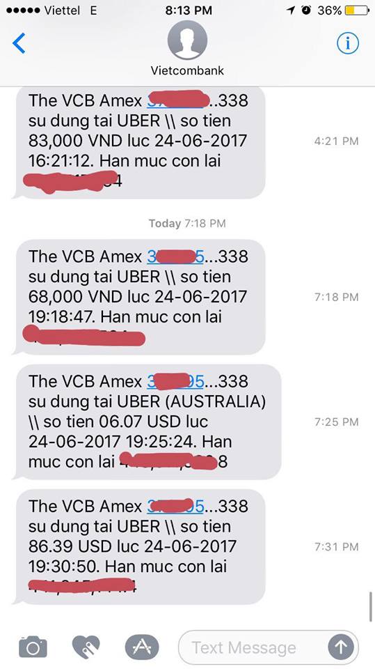  Người dùng Uber này đang ở Sài Gòn nhưng bị trừ 80 USD ở Nga và 7 USD ở ÚC 