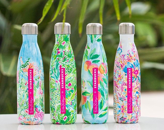  Chiếc bình phong cách nhiệt đới hợp tác với Lilly Pulitzer và Starbucks đã bán hết veo chỉ trong một ngày (được mua bán qua lại trên eBay với giá 60-100USD/bình) 