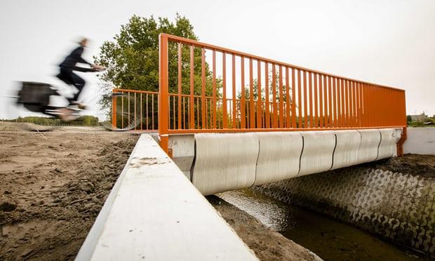  Một người đang đạp xe qua con cầu bê tông in 3D tại Gemert (Hà Lan) 