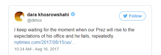 Một dòng tweet chỉ trích ông Trump trên trang cá nhân của Dara Khosrowshahi.