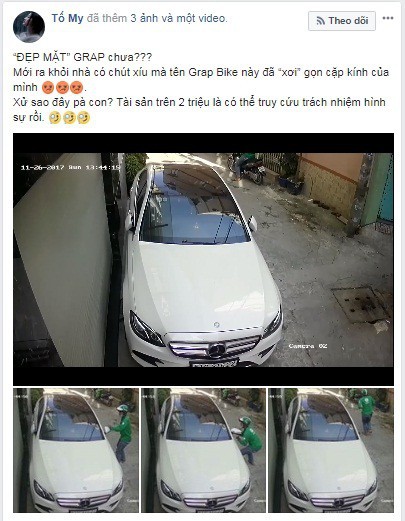 Thanh niên mặc áo GrabBike trộm gương xe Mercedes-Benz của người nổi tiếng giữa ban ngày - Ảnh 2.