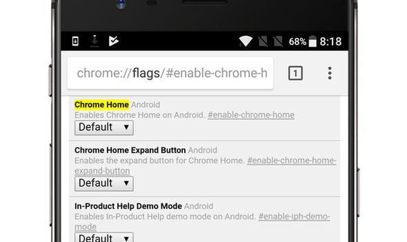  Trang chủ Chrome có thể được bật trong ứng dụng Canary Chrome trên Android. 