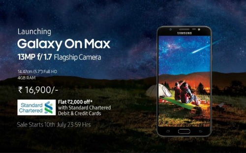  Galaxy On Max được tích hợp camera sau 13MP, khẩu độ f/1.7. 