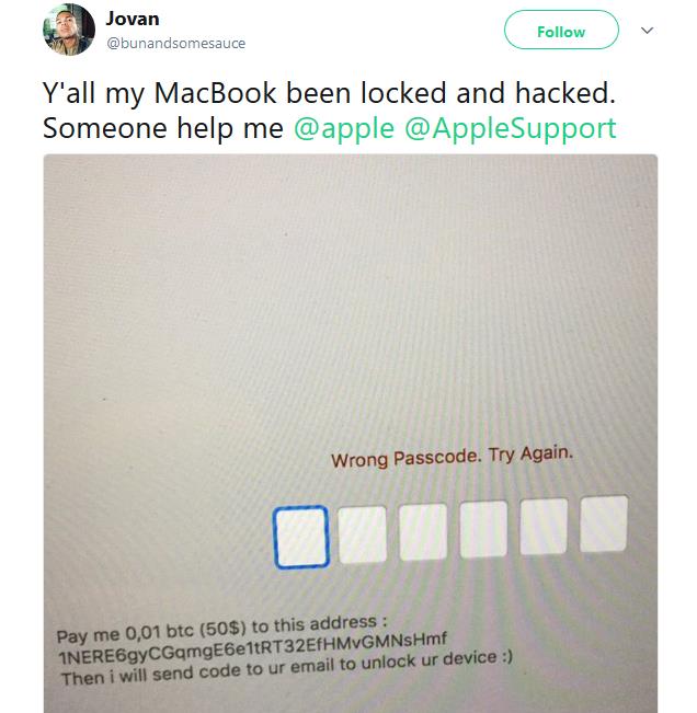  Người dùng Jovan này đã cầu cứu Apple bằng hashtag #Apple #AppleSupport: Máy của tôi đã bị khóa, tôi cần sự giúp hỗ trợ từ phía Apple. 