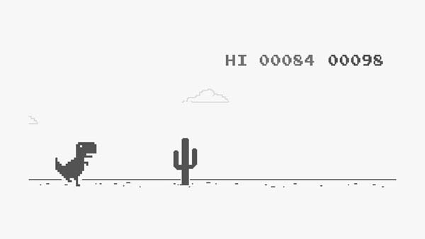  Nếu chiếc smartphone của chúng ta đang không có Internet để lên mạng, hãy thử giải khuây bằng cách mở ứng dụng Chrome và chơi trò chú khủng long chạy vượt rào xương rồng. 
