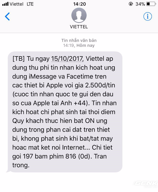  Tin nhắn thông báo của nhà mạng Viettel 