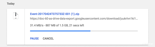  Thời gian tải về của một tập tin 1,5 GB trên Google Drive chưa đến 1 phút, rất là nhanh! 