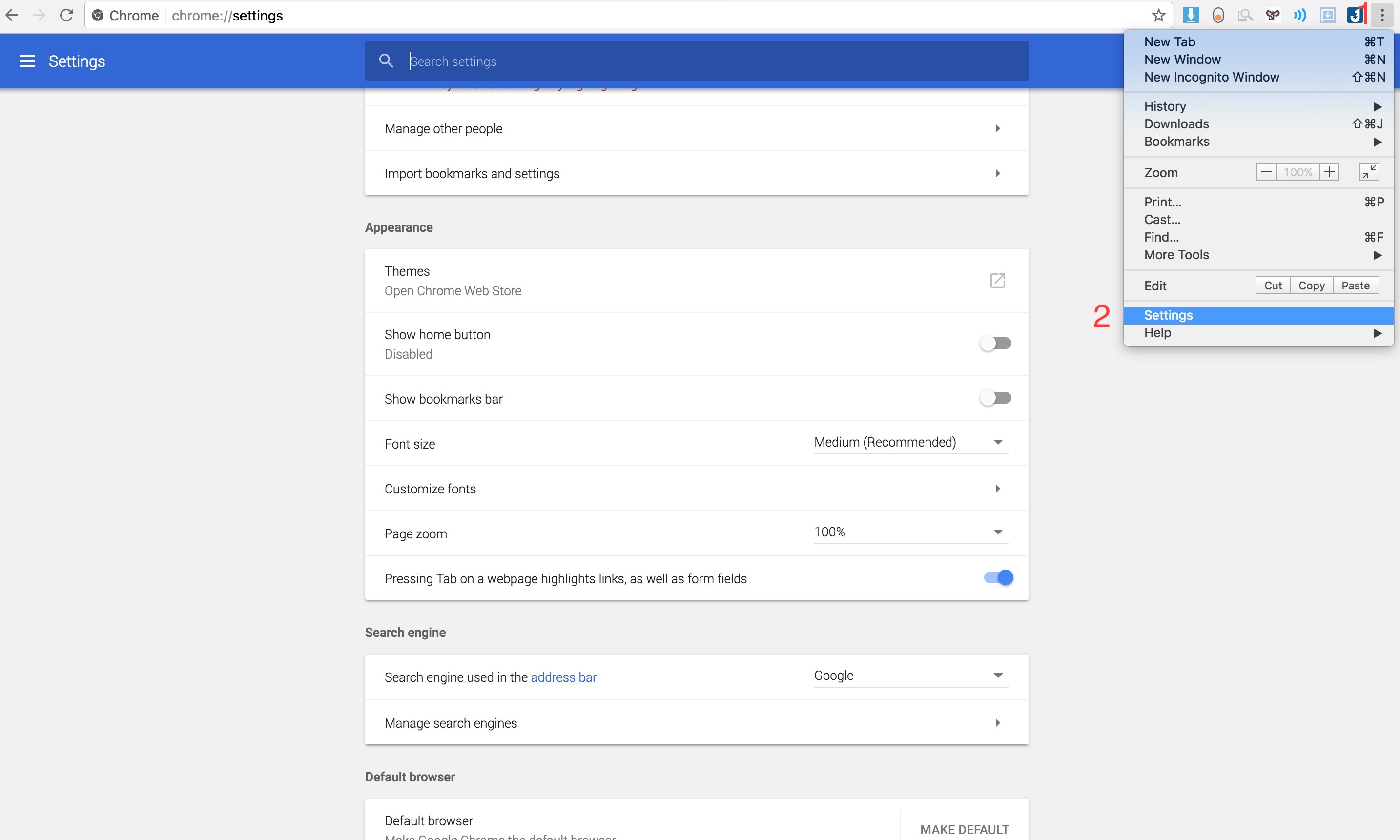  V&agrave;o Menu -> Settings 