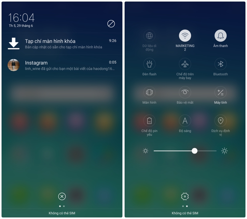  Giao diện thanh thông báo và cài đặt nhanh cũng khác biệt. 