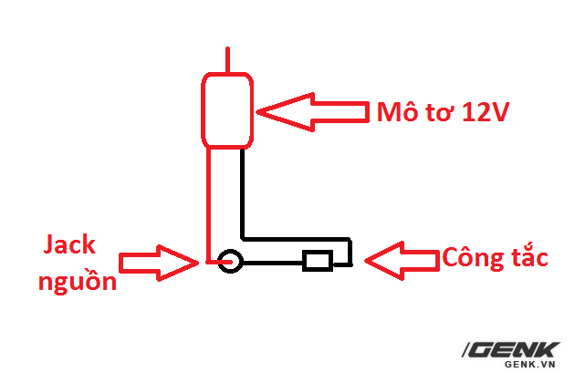  Sơ đồ nối dây giữa mô tơ jack nguồn và công tắc 