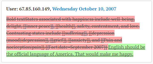  Một quan điểm ch&iacute;nh trị: &ldquo;Tiếng Anh sẽ trở th&agrave;nh ng&ocirc;n ngữ ch&iacute;nh thức của Mỹ. Điều đ&oacute; sẽ khiến t&ocirc;i hạnh ph&uacute;c&rdquo;. 