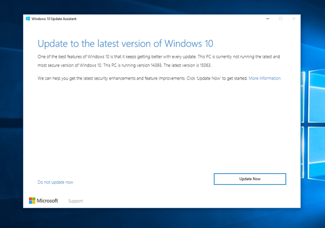 Một thử nghiệm dùng thử Windows 10 Update Assistant cho thấy thông báo xác nhận build 15063 chính là bản hoàn chỉnh của Windows 10 Creators Update. 