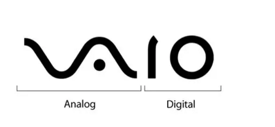  Logo máy tính Vaio ám gồm hai phần: Chữ V và A tạo thành hình lượn sóng ám chỉ tín hiệu analog, trong khi I và O lại trông giống số 1 và 0 trong hệ nhị phân 