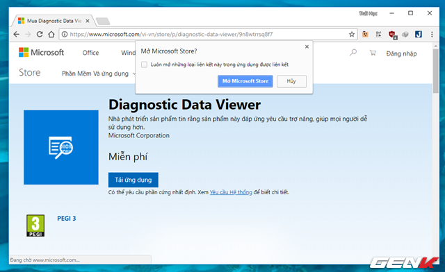  Bước 2: Nhấp vào liên kết này để truy cập vào trang cài đặt Diagnostic Data Viewer trên Windows Store. 