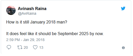  Sao lại vẫn đang là tháng 1 năm 2018 được? Tầm này phải là tháng 9 năm 2025 mới đúng. 
