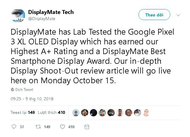 DisplayMate đánh giá màn hình của Google Pixel 3 XL có chất lượng A cao nhất, đánh bại cả Galaxy Note9 và iPhone Xs Max - Ảnh 2. DisplayMate đánh giá màn hình của Google Pixel 3 XL có chất lượng A cao nhất, đánh bại cả Galaxy Note9 và iPhone Xs Max - Ảnh 2.