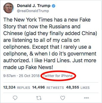 Tổng thống Donald Trump phủ nhận dùng iPhone bằng một tweet được đăng bằng... iPhone - Ảnh 1.