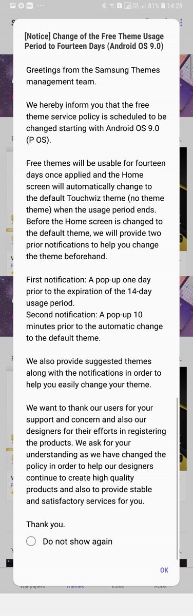 Samsung sẽ giới hạn thời gian dùng các theme miễn phí trên Android Pie - Ảnh 1.