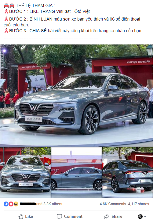 Sắp hết năm 2018 nhưng hàng nghìn dân mạng Việt vẫn bị lừa share fanpage để nhận xe Vinfast miễn phí - Ảnh 2.