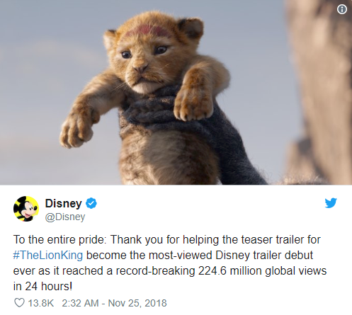 Vượt mặt Infinity War, The Lion King remake trở thành trailer được xem nhiều nhất của Disney trong 24 giờ - Ảnh 2.