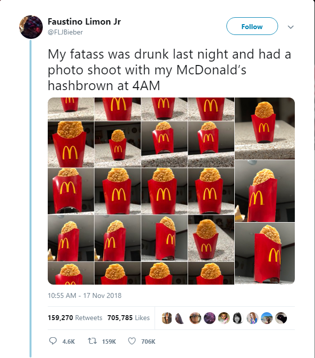 Thanh niên Mỹ trở thành ngôi sao Twitter sau khi say xỉn rồi chụp ảnh bánh khoai tây của McDonalds lúc 4h sáng - Ảnh 1.
