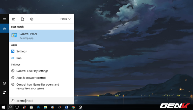  Bước 1: Nhập từ khóa “Control” vào Cortana và nhấp vào kết quả Control Panel. 