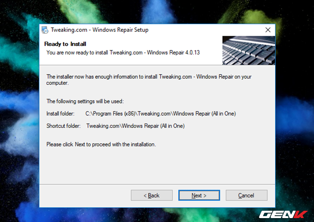 Quá trình cài đặt Windows Repair 2018 diễn ra khá nhanh và không kèm theo bất cứ phần mềm đi kèm gì. 