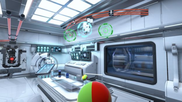  Hình ảnh từ VR game của Neurable, trong đó game thủ di chuyển đồ vật bằng ý nghĩ (Nguồn ảnh: Neurable) 
