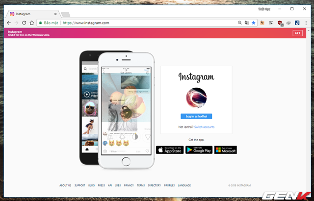 Bước 1: Khởi động trình duyệt web trên máy tính và truy cập vào trang web Instagram và đăng nhập tài khoản của bạn vào. 