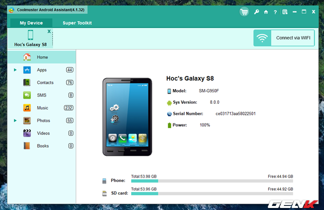  Hoàn tất việc kết nối, Coolmuster Android Assistant trên máy tính sẽ hiện thị đầy đủ các mục dữ liệu để bạn thao tác. 